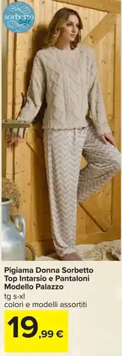 Carrefour Pigiama Donna Sorbetto Top Intarsio e Pantaloni Modello Palazzo offerta