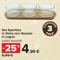 Carrefour Set Aperitivo in Vetro con Vassoio in Legno offerta