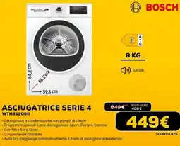Euronics BOSCH ASCIUGATRICE SERIE 4 WTH85208II offerta