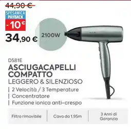 Carrefour BaByliss D581E ASCIUGACAPELLI COMPATTO LEGGERO & SILENZIOSO offerta