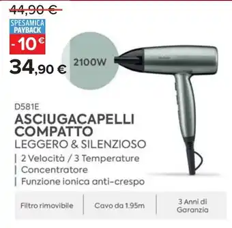 Carrefour BaByliss D581E ASCIUGACAPELLI COMPATTO LEGGERO & SILENZIOSO offerta