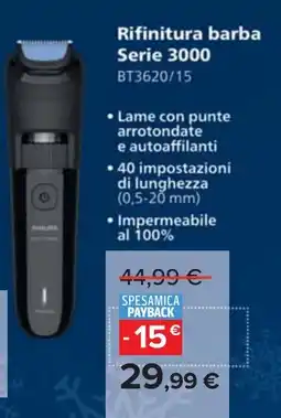 Carrefour Philips Rifinitura barba Serie 3000 BT3620/15 offerta