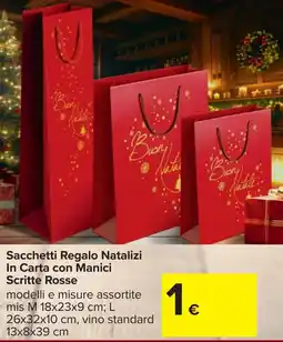 Carrefour Sacchetti Regalo Natalizi In Carta con Manici Scritte Rosse offerta