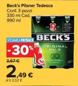 Carrefour Market Beck's Pilsner Tedesca offerta