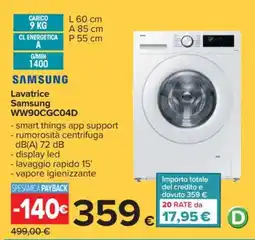 Carrefour Lavatrice Samsung WW90CGC04D offerta
