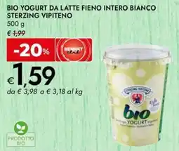 Bennet Bio yogurt da latte fieno intero bianco STERZING VIPITENO offerta