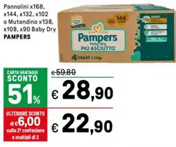 Iper La Grande Pannolini x168, x144, x132, x102 o Mutandino x138, x108, x90 Baby Dry PAMPERS offerta