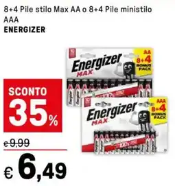Iper La Grande 8+4 Pile stilo Max AA o 8+4 Pile ministilo AAA ENERGIZER offerta