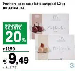 Iper La Grande Profiteroles cacao o latte surgelati DOLCERIALBA offerta