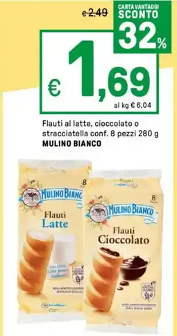 Iper La Grande Flauti al latte, cioccolato o stracciatella conf. 8 pezzi MULINO BIANCO offerta