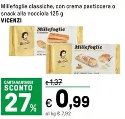 Iper La Grande Millefoglie classiche, con crema pasticcera o snack alla nocciola VICENZI offerta