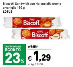 Iper La Grande Biscotti Sandwich con ripieno alla crema o vaniglia LOTUS offerta