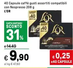 Iper La Grande 40 Capsule caffé gusti assortiti compatibili con Nespresso L'OR offerta