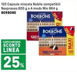 Iper La Grande 120 Capsule miscela Nobile compatibili Nespresso o A modo Mio BORBONE offerta