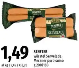 Famila Market SENFTER würstel Servelade, Meraner puro suino offerta