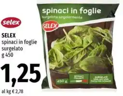 Famila Market SELEX spinaci in foglie surgelato offerta
