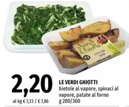 Famila Market LE VERDI GHIOTTI bietole al vapore, spinaci al vapore, patate al forno offerta