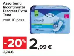 Carrefour Assorbenti Incontinenza Discreet Extra Tena offerta