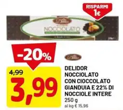 DPiù Delidor nocciolato con cioccolato gianduia e 22% di nocciole intere offerta