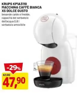 DPiù KRUPS KP1A3110 MACCHINA CAFFÈ BIANCA XS DOLCE GUSTO offerta