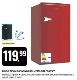 Eurospin FRIGO TAVOLO VINTAGE 85L VFTV-90R "DAYA" offerta