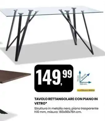 Eurospin Tavolo rettangolare con piano in vetro offerta