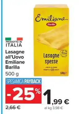 Carrefour Lasagne all'uovo Emiliane Barilla offerta