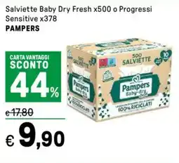 Iper La Grande Salviette Baby Dry Fresh x500 o Progressi Sensitive x378 PAMPERS offerta