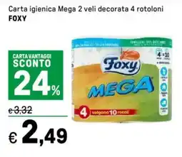 Iper La Grande Carta igienica Mega 2 veli decorata 4 rotoloni FOXY offerta