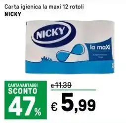 Iper La Grande Carta igienica la maxi 12 rotoli NICKY offerta