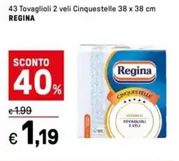 Iper La Grande 43 Tovaglioli 2 veli Cinquestelle 38 x 38 cm REGINA offerta