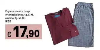 Iper La Grande Pigiama manica lunga interlock donna, tg. S-XL o uomo, tg. M-XXL IRGE offerta