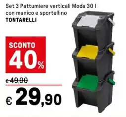Iper La Grande Set 3 Pattumiere verticali Moda con manico e sportellino TONTARELLI offerta
