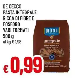 A&O De cecco pasta integrale ricca di fibre e fosforo offerta