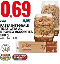 Eurospin Pasta integrale trafilata al bronzo TRE MULINI offerta