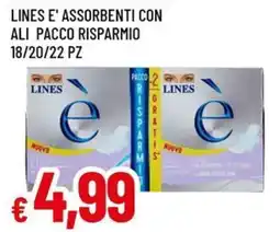 A&O LINES E' assorbenti con ali pacco risparmio 18/20/22 pz offerta