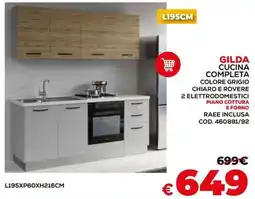 Conforama Gilda cucina completa colore grigio chiaro e rovere 2 elettrodomestici offerta