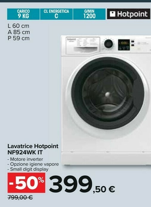 Nf924wk it lavatrice caricamento frontale 9 kg 1200 giri/min c bianco  offerta di Carrefour