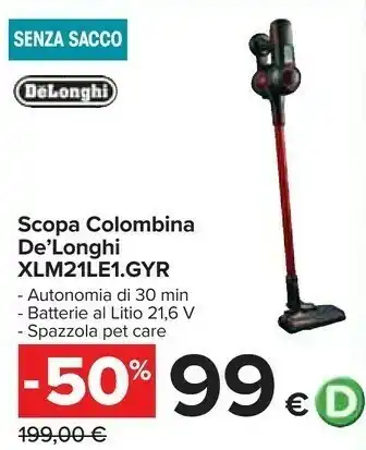 Carrefour Delonghi xlm21le1.gyr aspirapolvere senza filo senza sacchetto rosso offerta