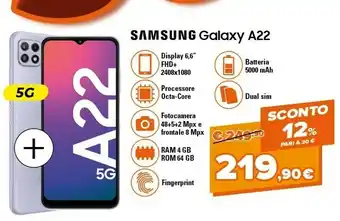 Expert Galaxy a22 5g sm-a226b 16,8 cm (6.6") 4g usb tipo-c 4 gb 64 gb 5000 mah bianco offerta
