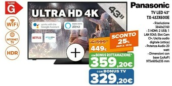 Expert Panasonic tv led 43'' tx-43jx600e offerta