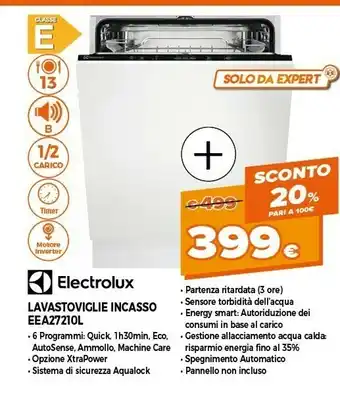 Expert Electrolux lavastoviglie incasso eea2721ol offerta