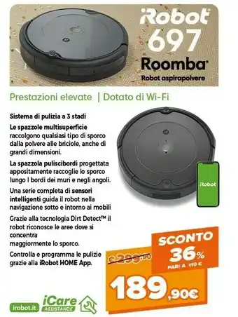 Expert Roomba 697 aspirapolvere robot senza sacchetto nero, grigio 0,6 l offerta