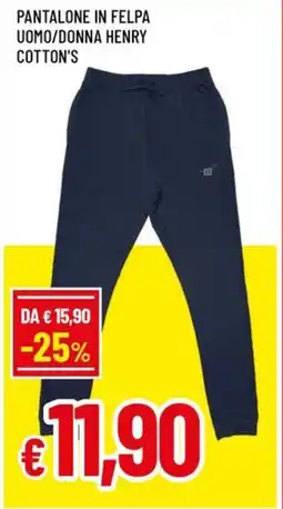 A&O Pantalone in felpa uomo/donna henry cotton's offerta