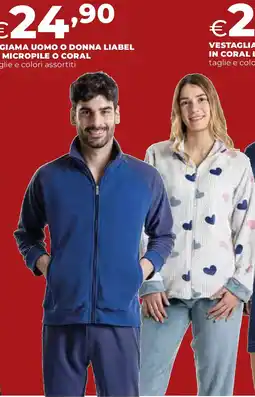 Ipercoop Pigiama uomo o donna liabel in micropile o coral offerta