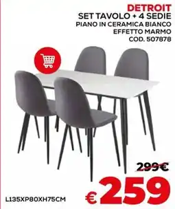 Conforama Detroit set tavolo + 4 sedie offerta