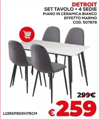 Conforama Detroit set tavolo + 4 sedie offerta