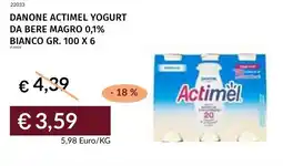 Prezzemolo e Vitale Danone actimel yogurt da bere magro 0,1% bianco offerta