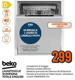 Ipercoop beko LAVASTOVIGLIE SCOMPARSA TOTALE DIN34330 offerta