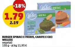 PENNY Burger spinaci e patate, carote e ceci welless vegetali offerta